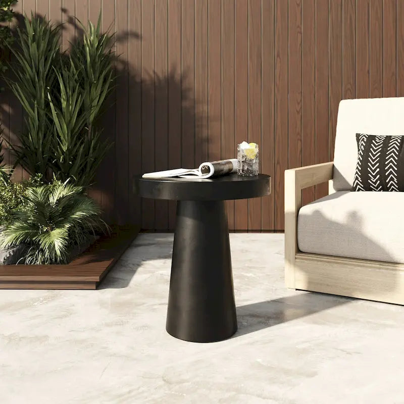 Table d'appoint ronde moderne en béton noir Modrest Desoto