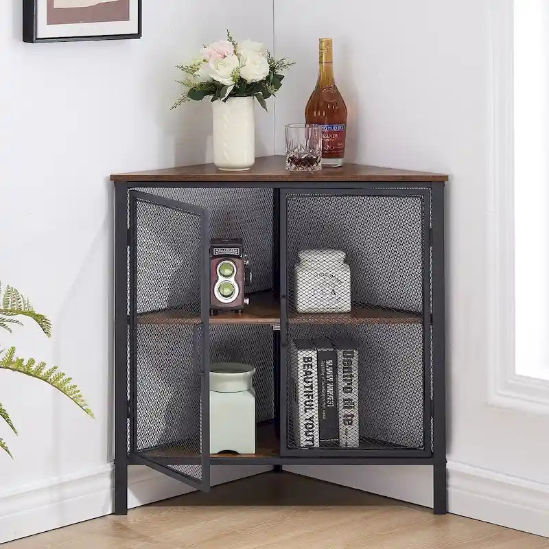 Table d'angle Javlergo, étagère de rangement moderne triangulaire à 3 niveaux avec 2 portes pour salon, chambre et bureau