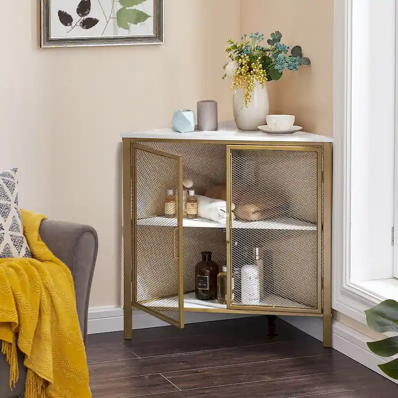 Table d'angle Javlergo, étagère de rangement moderne triangulaire à 3 niveaux avec 2 portes pour salon, chambre et bureau
