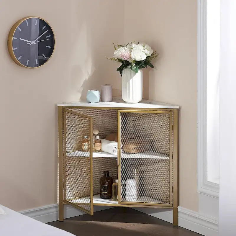 Table d'angle Javlergo, étagère de rangement moderne triangulaire à 3 niveaux avec 2 portes pour salon, chambre et bureau