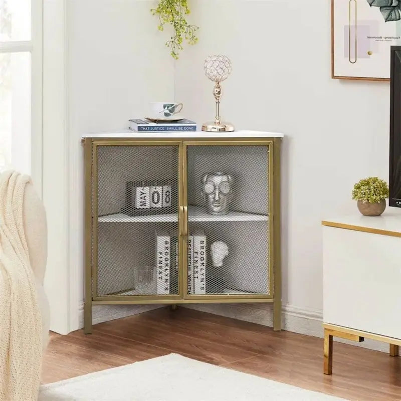 Table d'angle Javlergo, étagère de rangement moderne triangulaire à 3 niveaux avec 2 portes pour salon, chambre et bureau