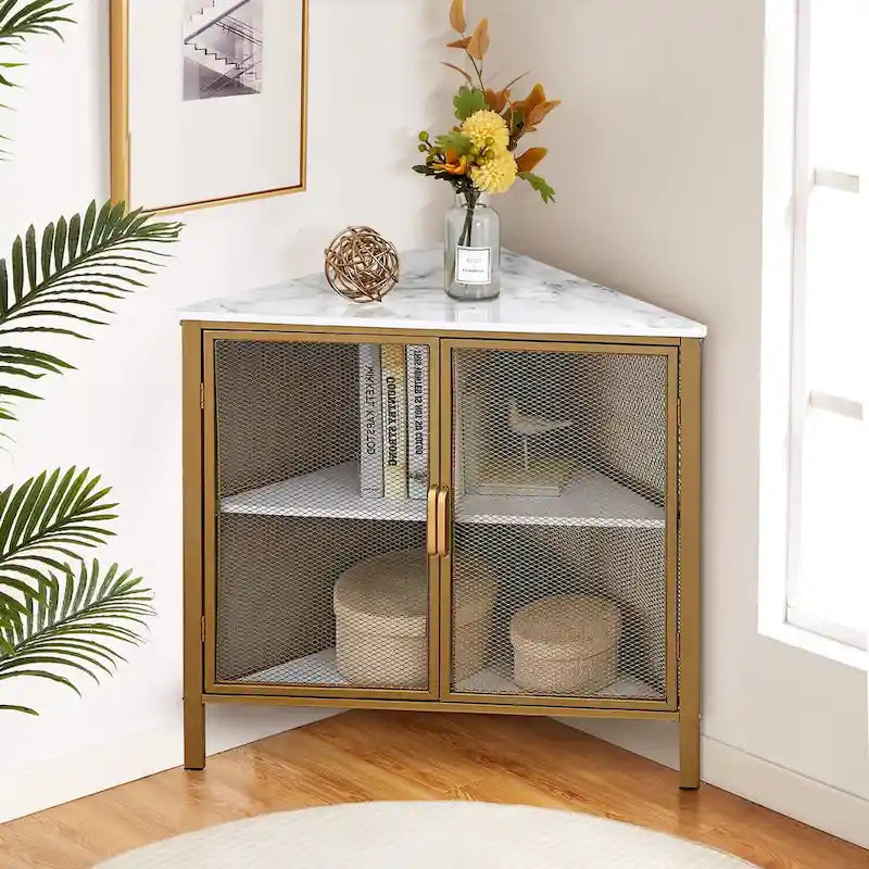 Table d'angle Javlergo, étagère de rangement moderne triangulaire à 3 niveaux avec 2 portes pour salon, chambre et bureau