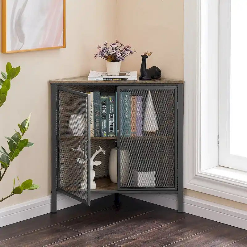 Table d'angle Javlergo, étagère de rangement moderne triangulaire à 3 niveaux avec 2 portes pour salon, chambre et bureau