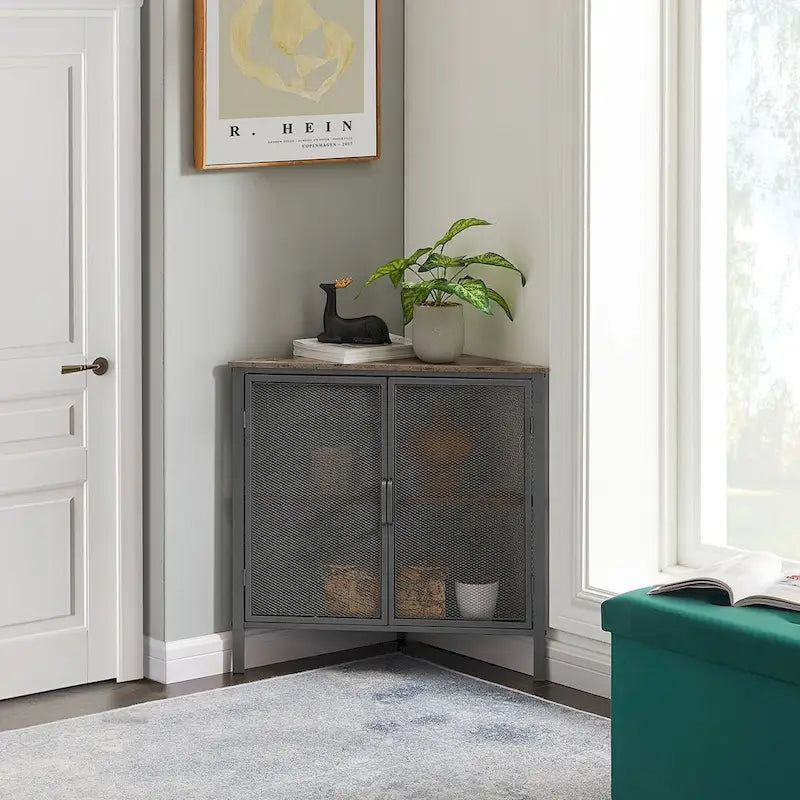 Table d'angle Javlergo, étagère de rangement moderne triangulaire à 3 niveaux avec 2 portes pour salon, chambre et bureau