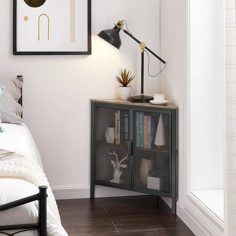Table d'angle Javlergo, étagère de rangement moderne triangulaire à 3 niveaux avec 2 portes pour salon, chambre et bureau
