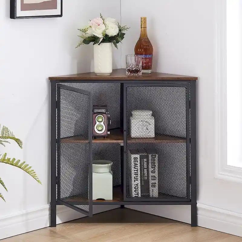 Table d'angle Javlergo, étagère de rangement moderne triangulaire à 3 niveaux avec 2 portes pour salon, chambre et bureau