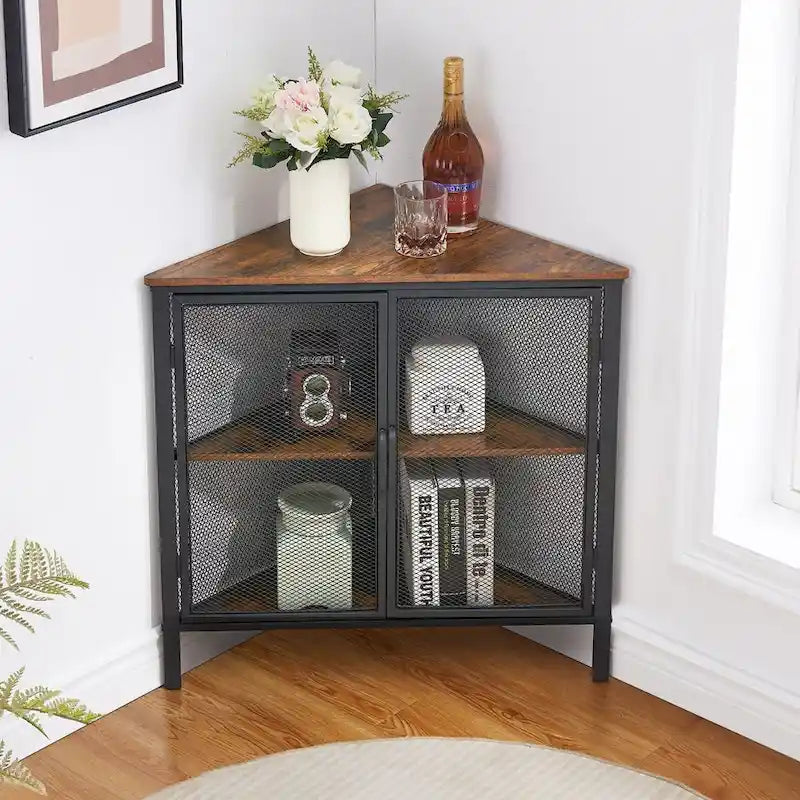 Table d'angle Javlergo, étagère de rangement moderne triangulaire à 3 niveaux avec 2 portes pour salon, chambre et bureau