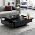 Table basse carrée moderne en bois avec plateau relevable et 4 tiroirs de rangement dissimulés