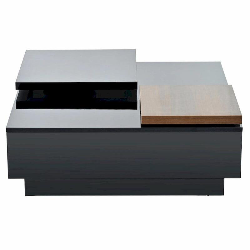 Table basse carrée moderne en bois avec plateau relevable et 4 tiroirs de rangement dissimulés