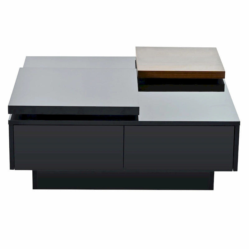 Table basse carrée moderne en bois avec plateau relevable et 4 tiroirs de rangement dissimulés