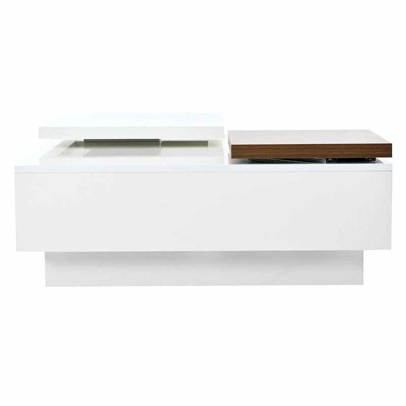 Table basse carrée moderne en bois avec plateau relevable et 4 tiroirs de rangement dissimulés