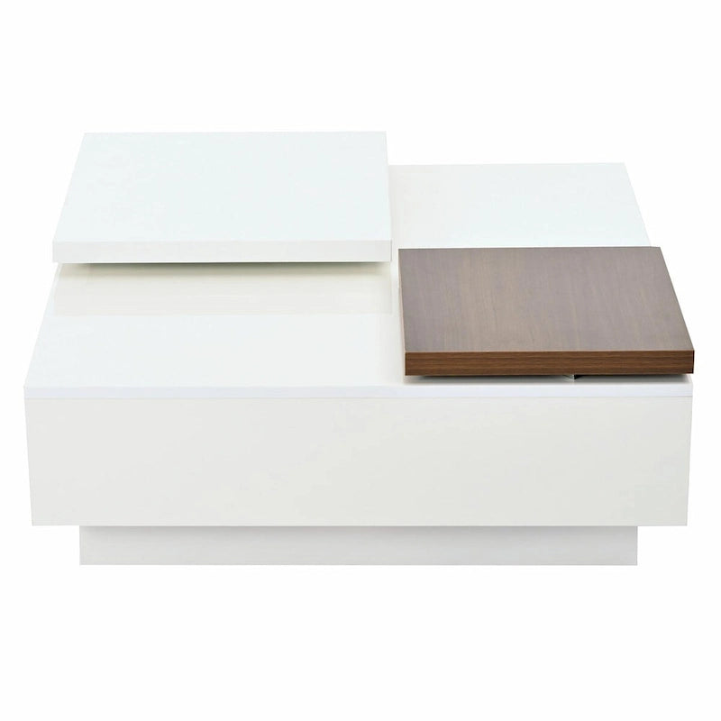 Table basse carrée moderne en bois avec plateau relevable et 4 tiroirs de rangement dissimulés