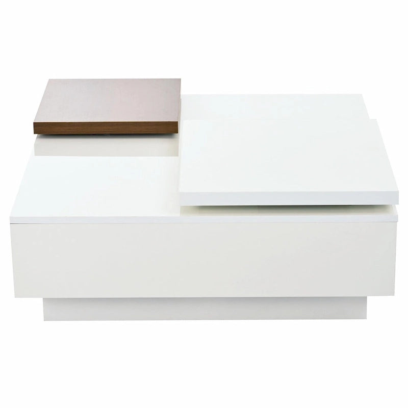 Table basse carrée moderne en bois avec plateau relevable et 4 tiroirs de rangement dissimulés