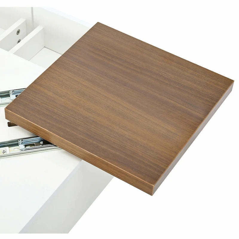 Table basse carrée moderne en bois avec plateau relevable et 4 tiroirs de rangement dissimulés