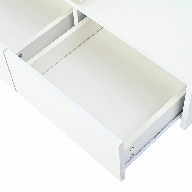 Table basse carrée moderne en bois avec plateau relevable et 4 tiroirs de rangement dissimulés