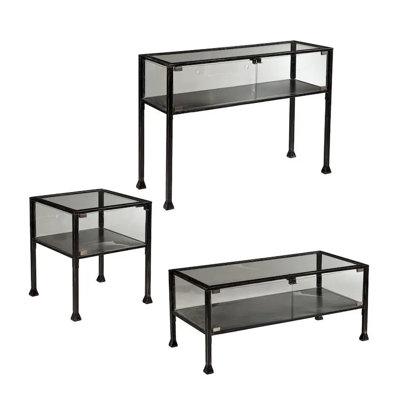 Table basse rectangulaire en verre noir et métal 43 - H 47 cm x L 108 cm x P 53 cm