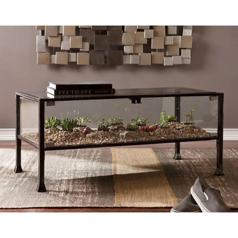 Table basse rectangulaire en verre noir et métal 43 - H 47 cm x L 108 cm x P 53 cm