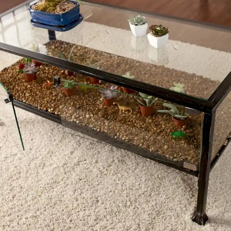 Table basse rectangulaire en verre noir et métal 43 - H 47 cm x L 108 cm x P 53 cm
