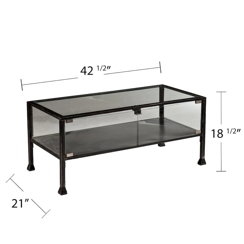 Table basse rectangulaire en verre noir et métal 43 - H 47 cm x L 108 cm x P 53 cm
