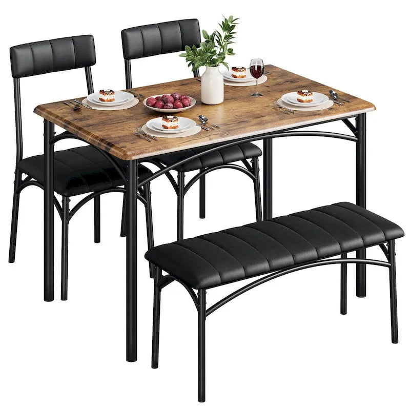 Ensemble de salle à manger 4 pièces avec 2 chaises rembourrées, 1 banc, 1 table de salle à manger