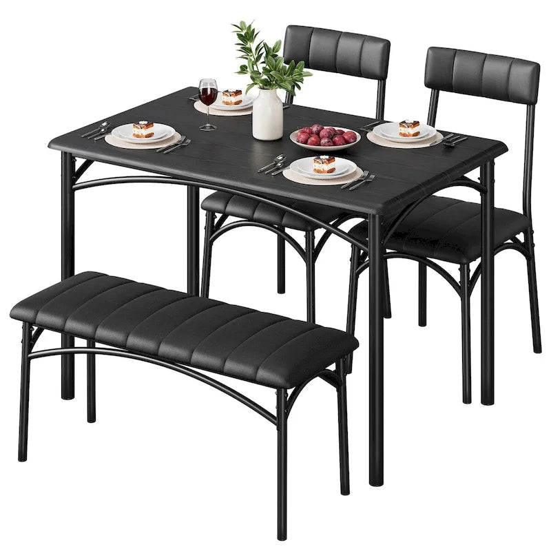 Ensemble de salle à manger 4 pièces avec 2 chaises rembourrées, 1 banc, 1 table de salle à manger