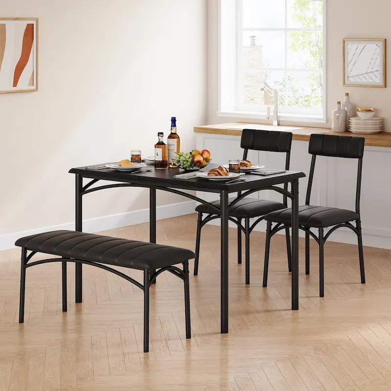 Ensemble de salle à manger 4 pièces avec 2 chaises rembourrées, 1 banc, 1 table de salle à manger
