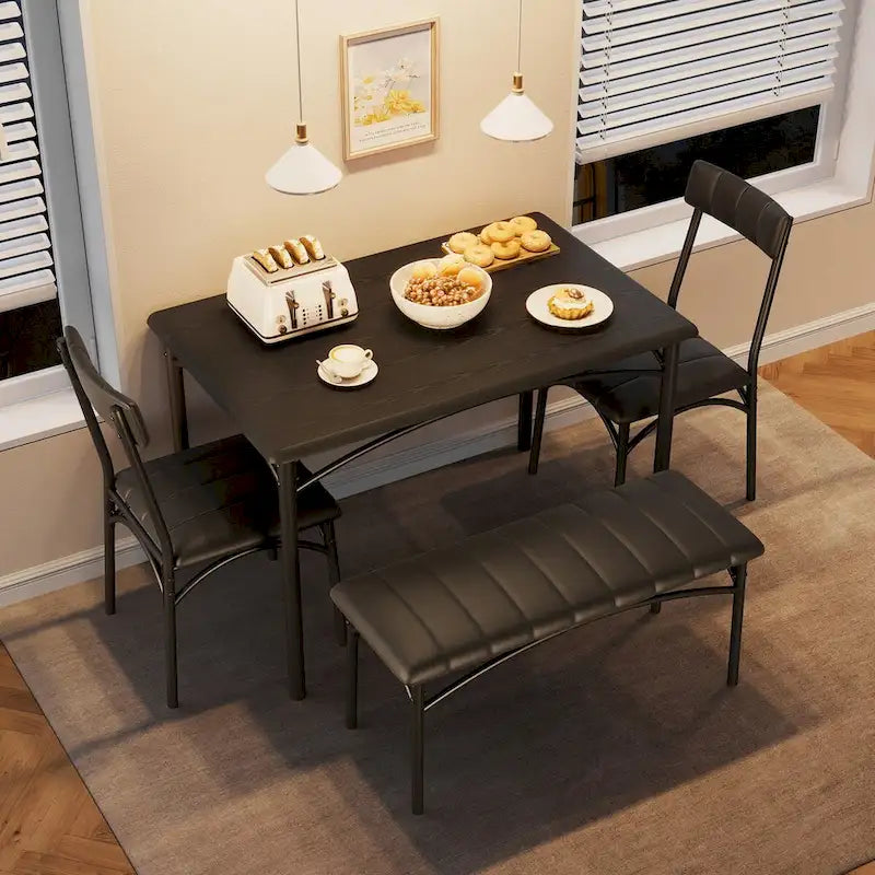 Ensemble de salle à manger 4 pièces avec 2 chaises rembourrées, 1 banc, 1 table de salle à manger