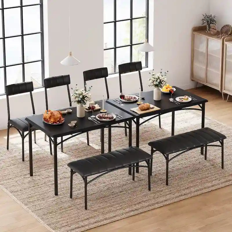 Ensemble de salle à manger 4 pièces avec 2 chaises rembourrées, 1 banc, 1 table de salle à manger