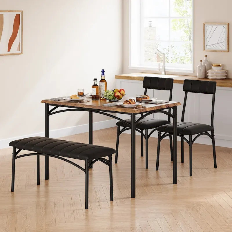 Ensemble de salle à manger 4 pièces avec 2 chaises rembourrées, 1 banc, 1 table de salle à manger