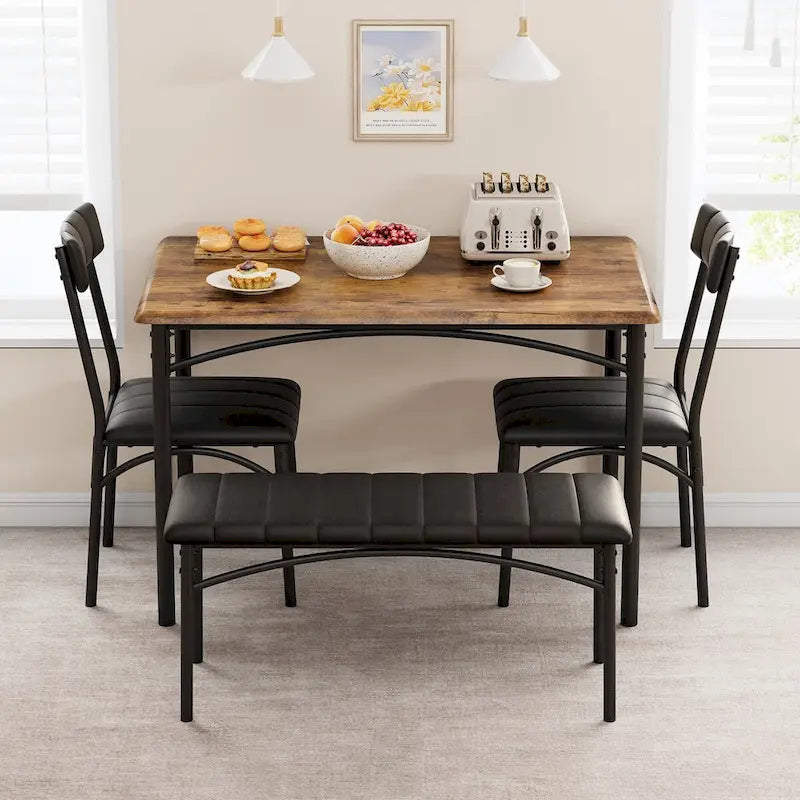 Ensemble de salle à manger 4 pièces avec 2 chaises rembourrées, 1 banc, 1 table de salle à manger