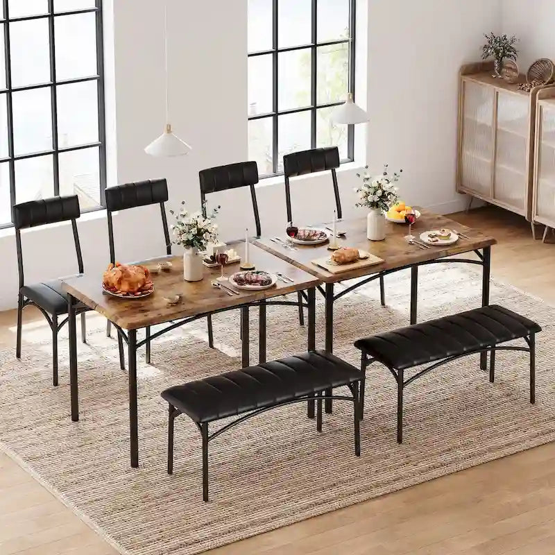 Ensemble de salle à manger 4 pièces avec 2 chaises rembourrées, 1 banc, 1 table de salle à manger