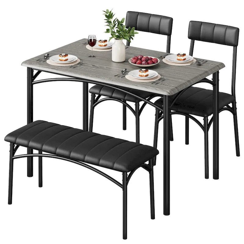 Ensemble de salle à manger 4 pièces avec 2 chaises rembourrées, 1 banc, 1 table de salle à manger