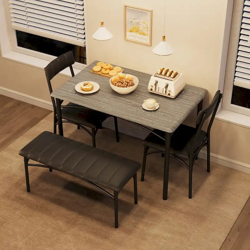 Ensemble de salle à manger 4 pièces avec 2 chaises rembourrées, 1 banc, 1 table de salle à manger
