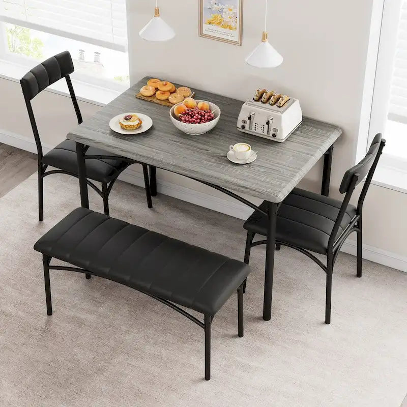 Ensemble de salle à manger 4 pièces avec 2 chaises rembourrées, 1 banc, 1 table de salle à manger