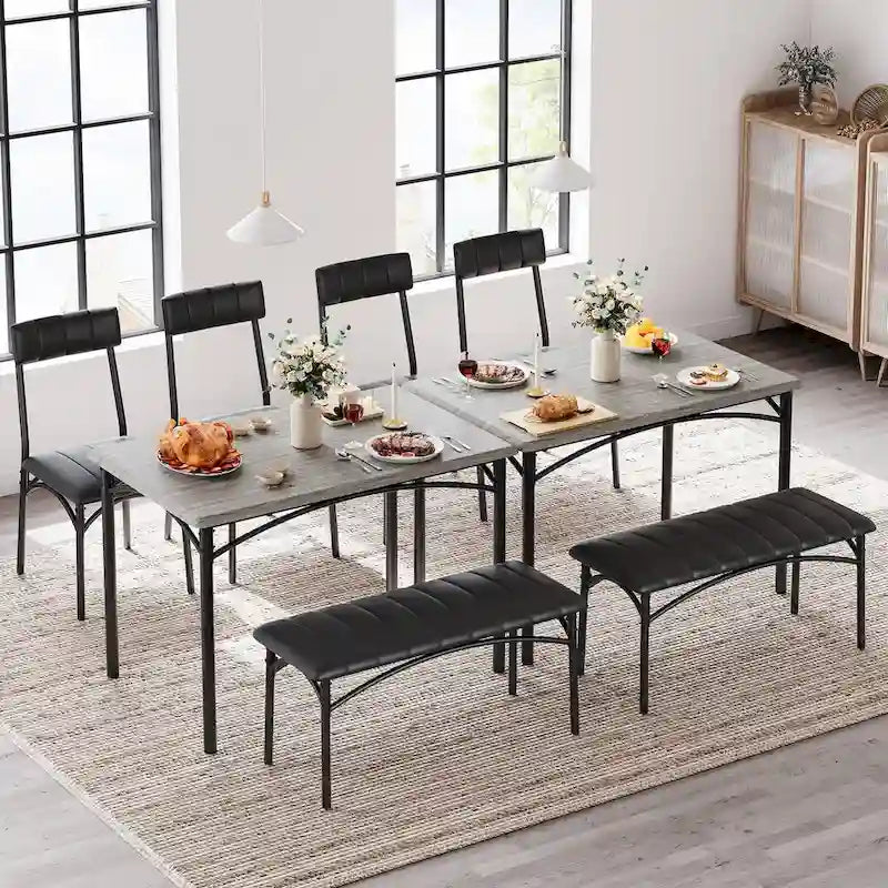 Ensemble de salle à manger 4 pièces avec 2 chaises rembourrées, 1 banc, 1 table de salle à manger