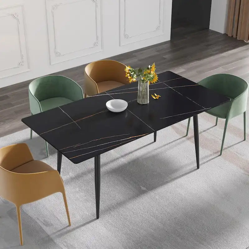 Ensemble table à manger rectangulaire en marbre de style milieu de siècle 79 pour 6-8 personnes