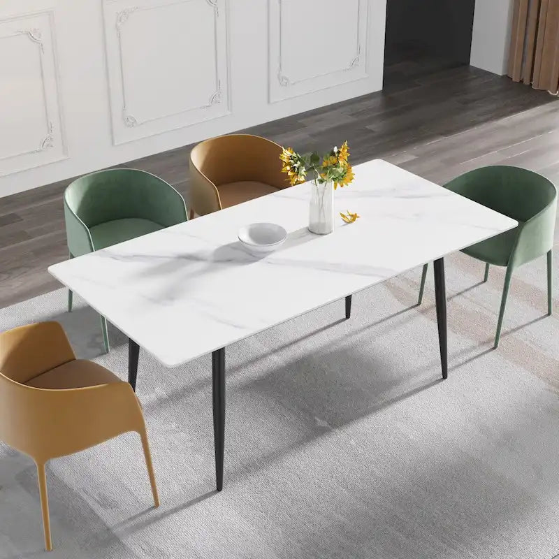 Ensemble table à manger rectangulaire en marbre de style milieu de siècle 79 pour 6-8 personnes