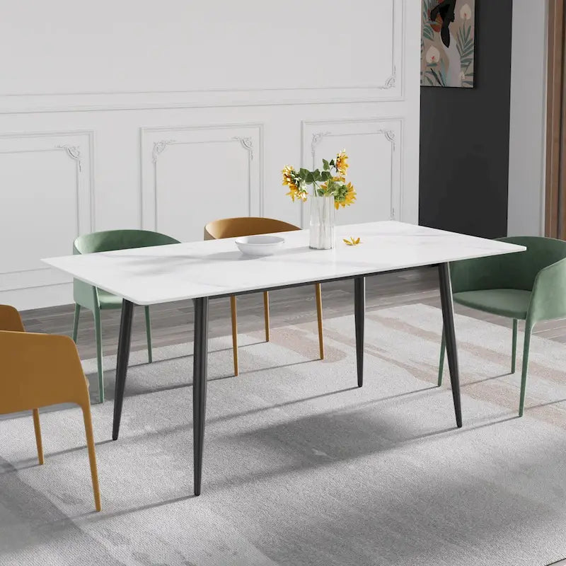 Ensemble table à manger rectangulaire en marbre de style milieu de siècle 79 pour 6-8 personnes
