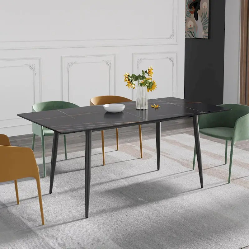 Ensemble table à manger rectangulaire en marbre de style milieu de siècle 79 pour 6-8 personnes