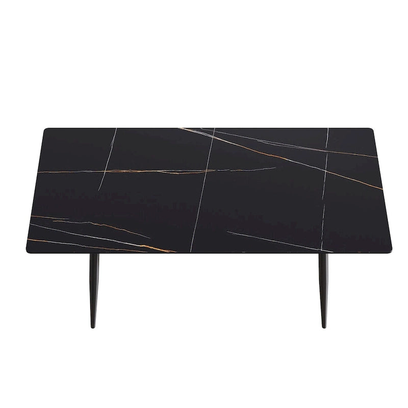 Ensemble table à manger rectangulaire en marbre de style milieu de siècle 79 pour 6-8 personnes
