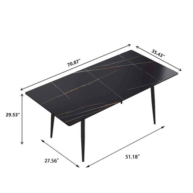 Ensemble table à manger rectangulaire en marbre de style milieu de siècle 79 pour 6-8 personnes