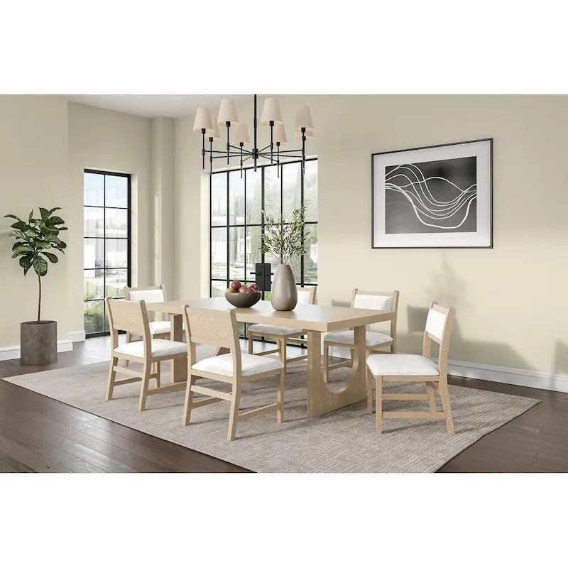 Table de cuisine rectangulaire moderne en bois avec six chaises, table de salle à manger et six places, marron clair