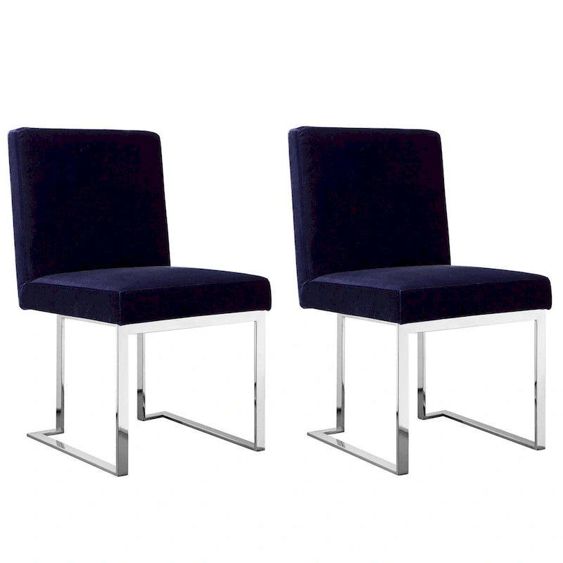 Chaise de salle à manger Boly 19 pouces, lot de 2, velours bleu marine, mousse, acier chromé