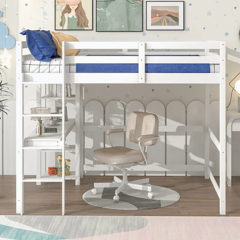 Lit mezzanine complet avec bureau et étagères