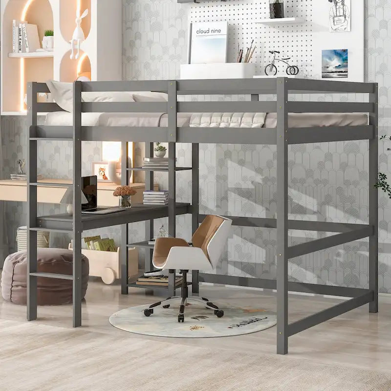 Lit mezzanine complet avec bureau et étagères