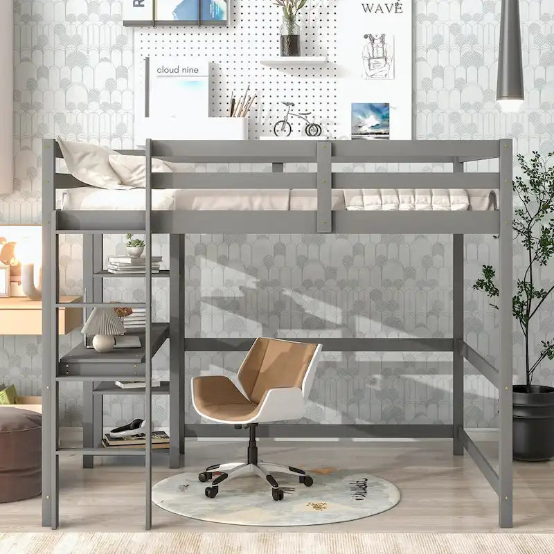 Lit mezzanine complet avec bureau et étagères