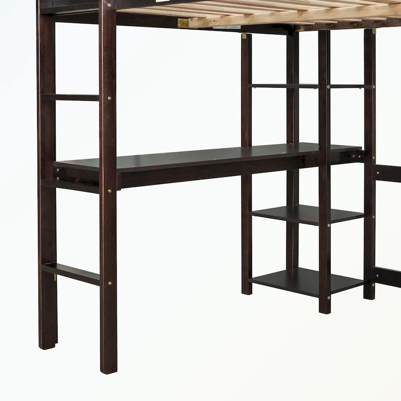 Lit mezzanine complet avec bureau et étagères