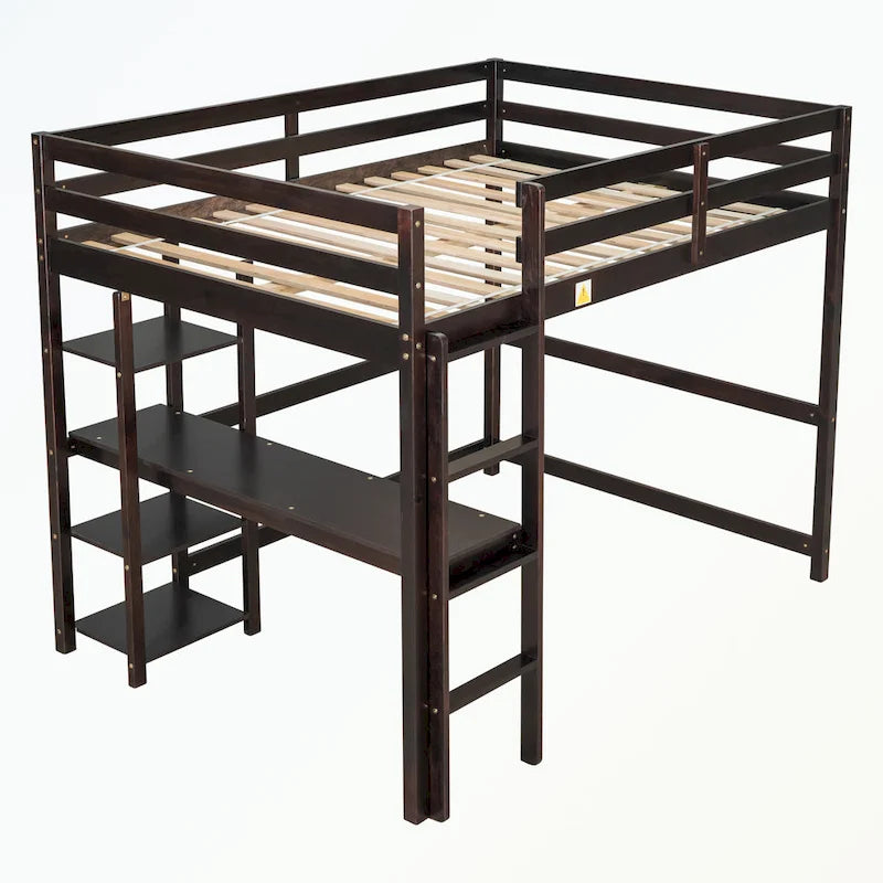 Lit mezzanine complet avec bureau et étagères