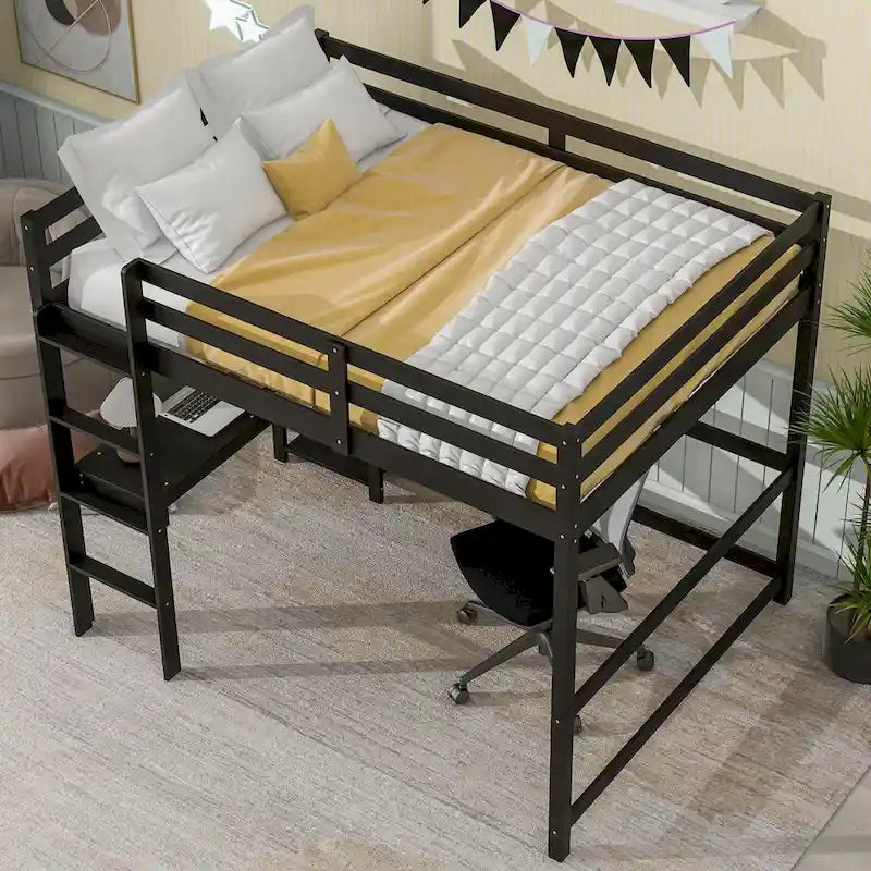 Lit mezzanine complet avec bureau et étagères