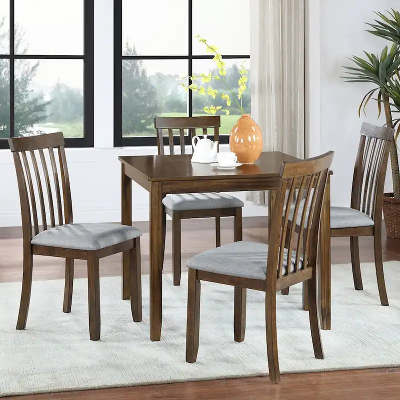 Ensemble de salle à manger moderne 5 pièces, table à manger carrée en bois avec 4 chaises rembourrées pour cuisine, salle à manger